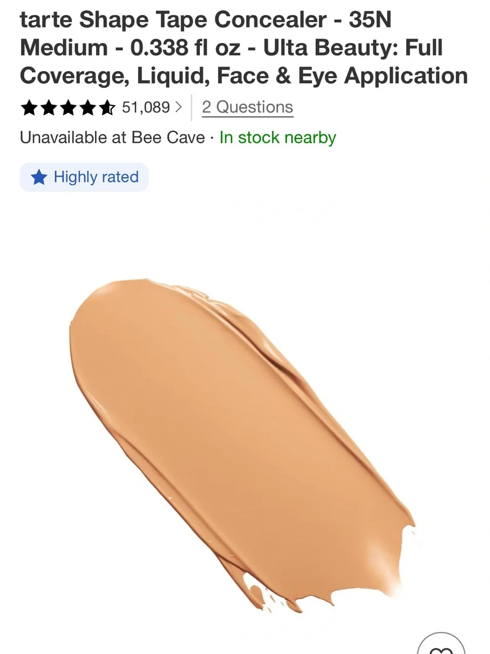 tarte Shape Tape Concealer in Medium (35N) - Cream Beige